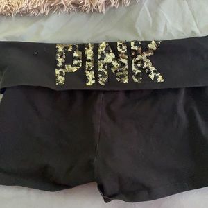 Gold and black, pink brand name booty shorts